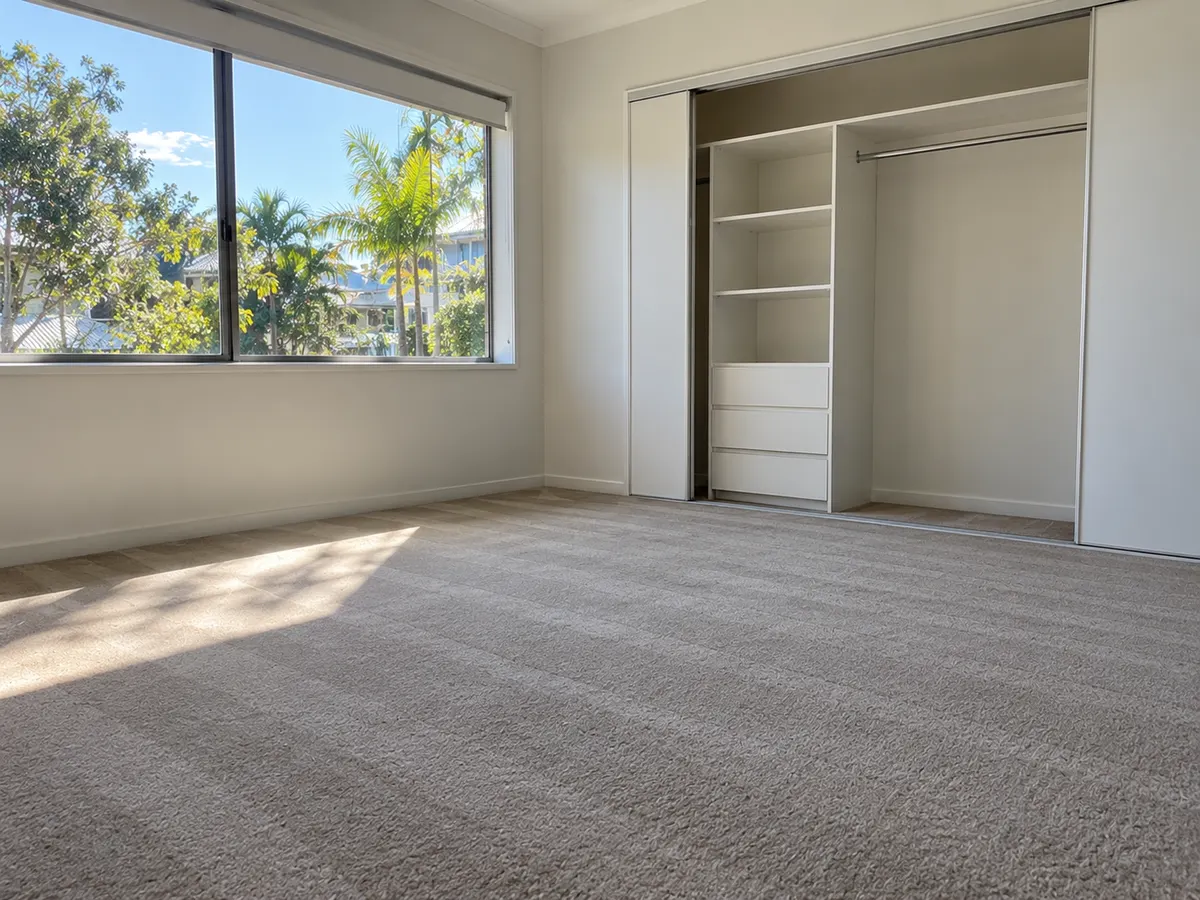 Empty bedroom with a clean built-in wardrobe