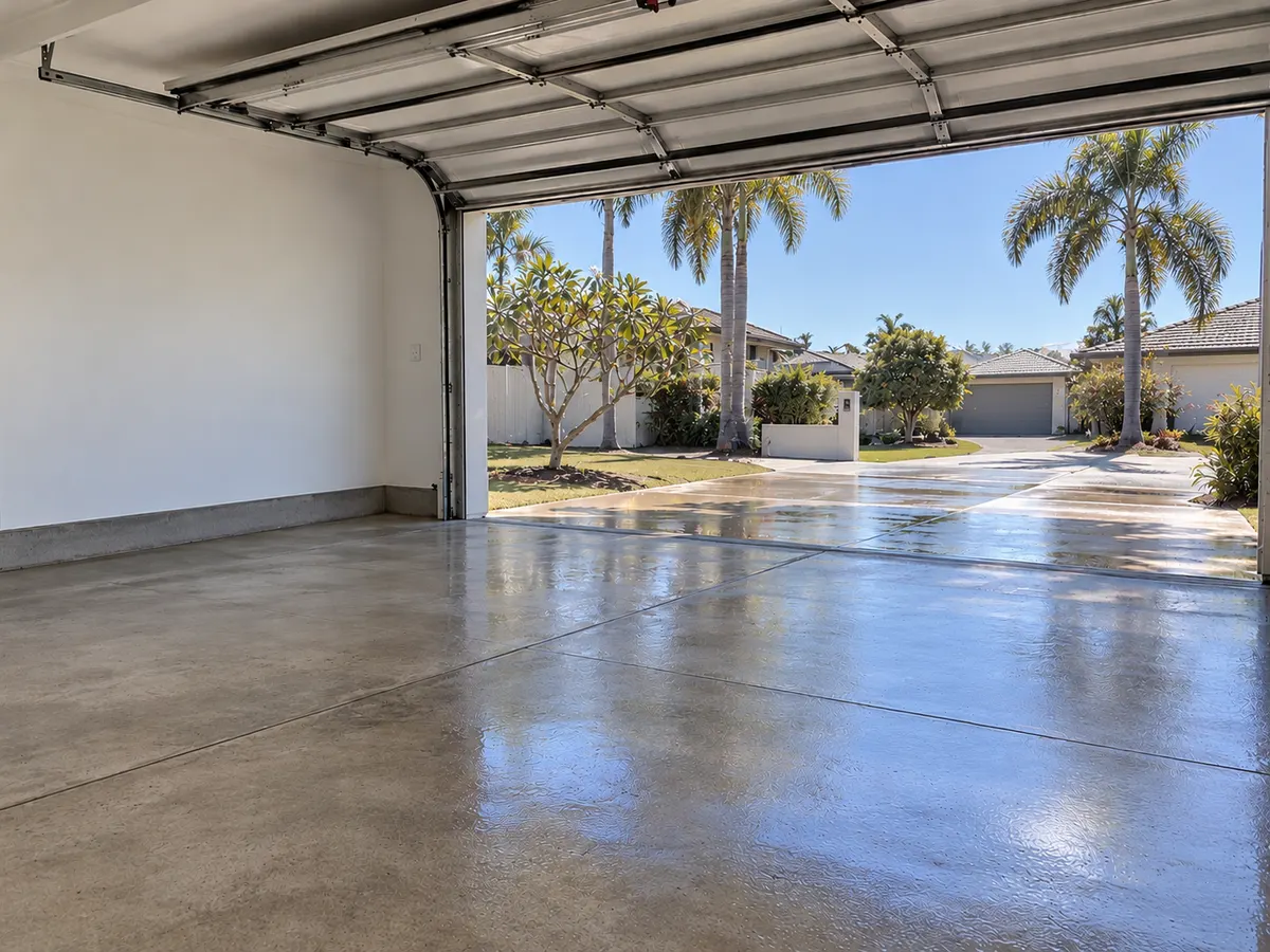 Swept garage and rinsed driveway