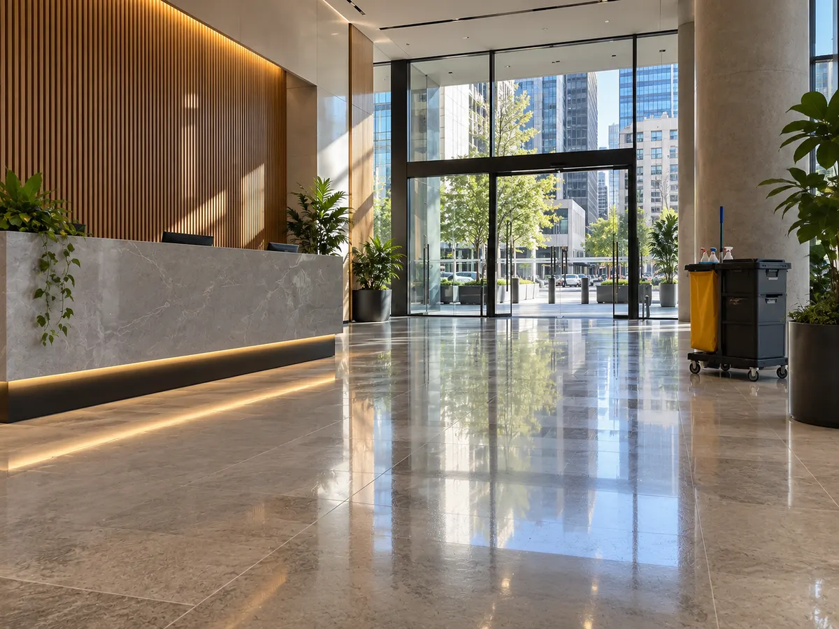Clean commercial building foyer